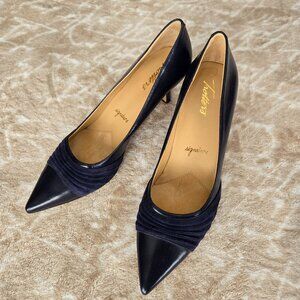 Trotters Sgnature Navy Leather & Suede Heels